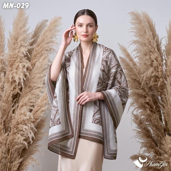 Khăn Choàng Mộc Nhiên Họa Tiết Paisley Màu Nâu Socola Cổ Điển (MN029)