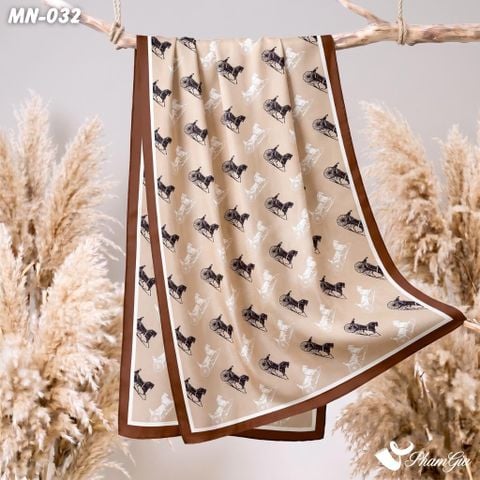 Khăn Choàng Mộc Nhiên Họa Tiết Xe Ngựa Retro Màu Beige Thanh Lịch (MN032)