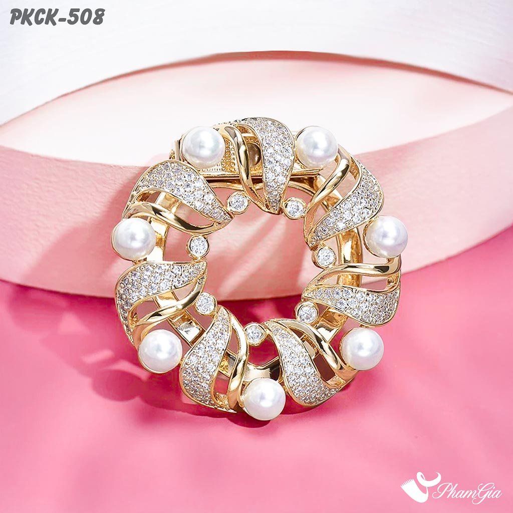 Phụ Kiện Cài Khăn, Cài Áo Đa Năng Họa Tiết Họa Tiết Xoắn Ốc Đính Ngọc Trai (PKCK508)