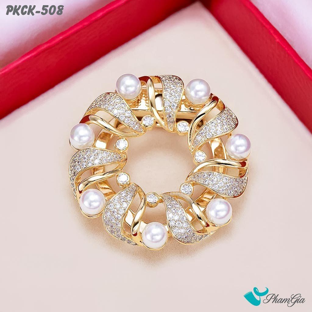 Phụ Kiện Cài Khăn, Cài Áo Đa Năng Họa Tiết Họa Tiết Xoắn Ốc Đính Ngọc Trai (PKCK508)
