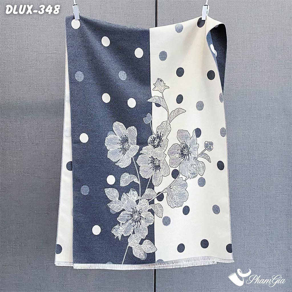 Khăn Choàng Dạ Cashmere Cao Cấp Họa Tiết Hoa Chấm Bi Màu Xám Hiện Đại (DLUX348)