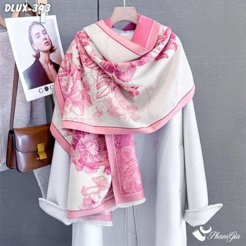 Khăn Choàng Dạ Cashmere Cao Cấp Họa Tiết Hoa Hồng Màu Hồng Thanh Lịch (DLUX343)