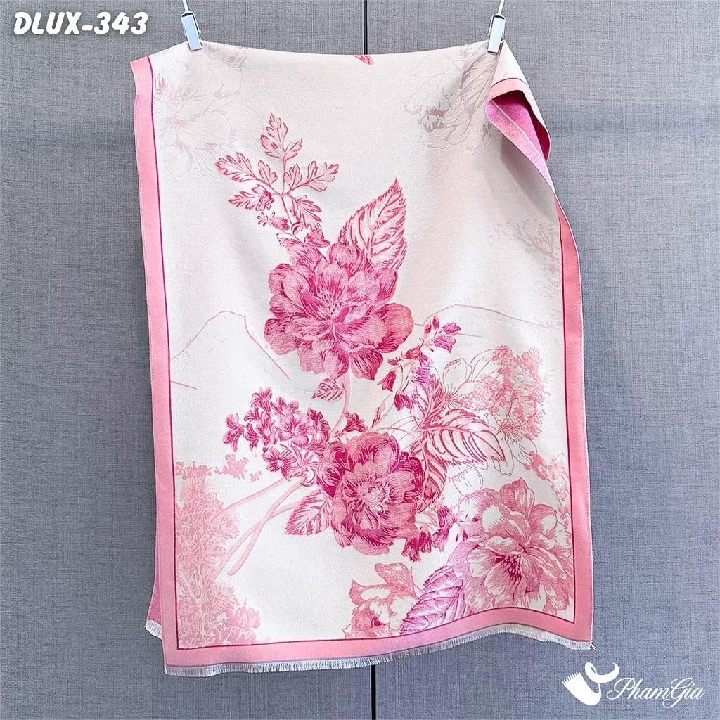 Khăn Choàng Dạ Cashmere Cao Cấp Họa Tiết Hoa Hồng Màu Hồng Thanh Lịch (DLUX343)