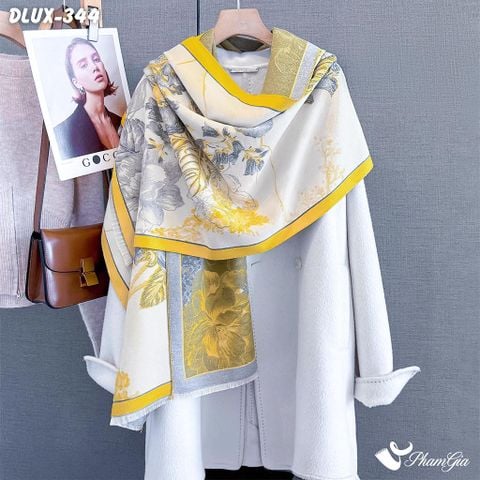 Khăn Choàng Dạ Cashmere Cao Cấp Họa Tiết Hoa Hồng Màu Vàng Thanh Lịch (DLUX344)