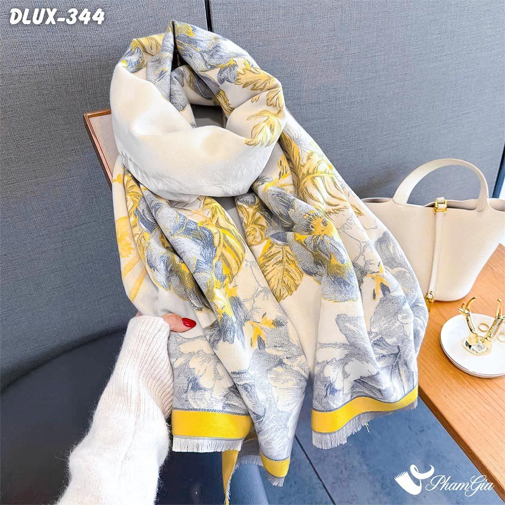 Khăn Choàng Dạ Cashmere Cao Cấp Họa Tiết Hoa Hồng Màu Vàng Thanh Lịch (DLUX344)