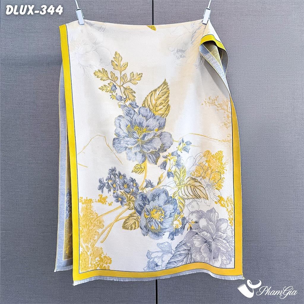 Khăn Choàng Dạ Cashmere Cao Cấp Họa Tiết Hoa Hồng Màu Vàng Thanh Lịch (DLUX344)