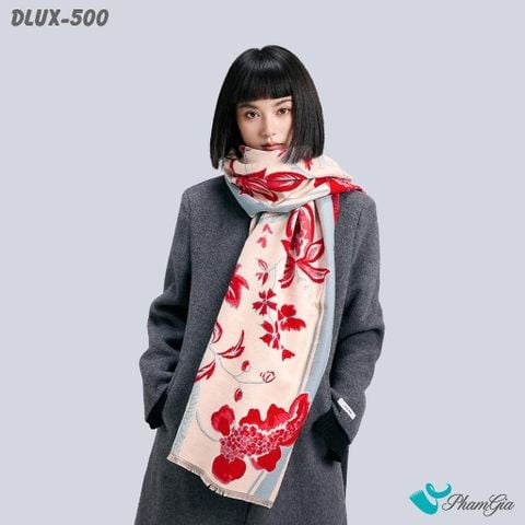 Người Mẫu Choàng Khăn Choàng Dạ Cashmere Cao Cấp Họa Tiết Hoa Lựu Màu Đỏ Ruby Ấn Tượng
