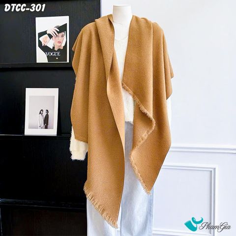 Khăn Choàng Dạ Cashmere Đơn Sắc Phối Lông Vạt Xéo Cao Cấp Màu Nâu Tây (DTCC301)