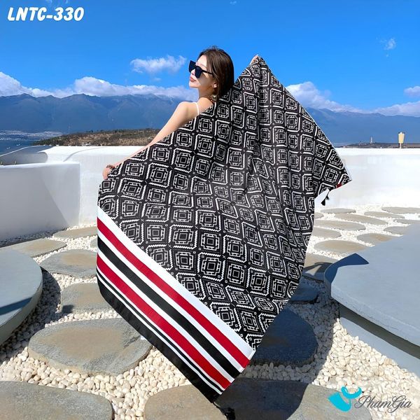 Khăn Choàng Linen Boho Họa Tiết Hình Học Mosaic Màu Đen Trắng Cá Tính (LNTC330)
