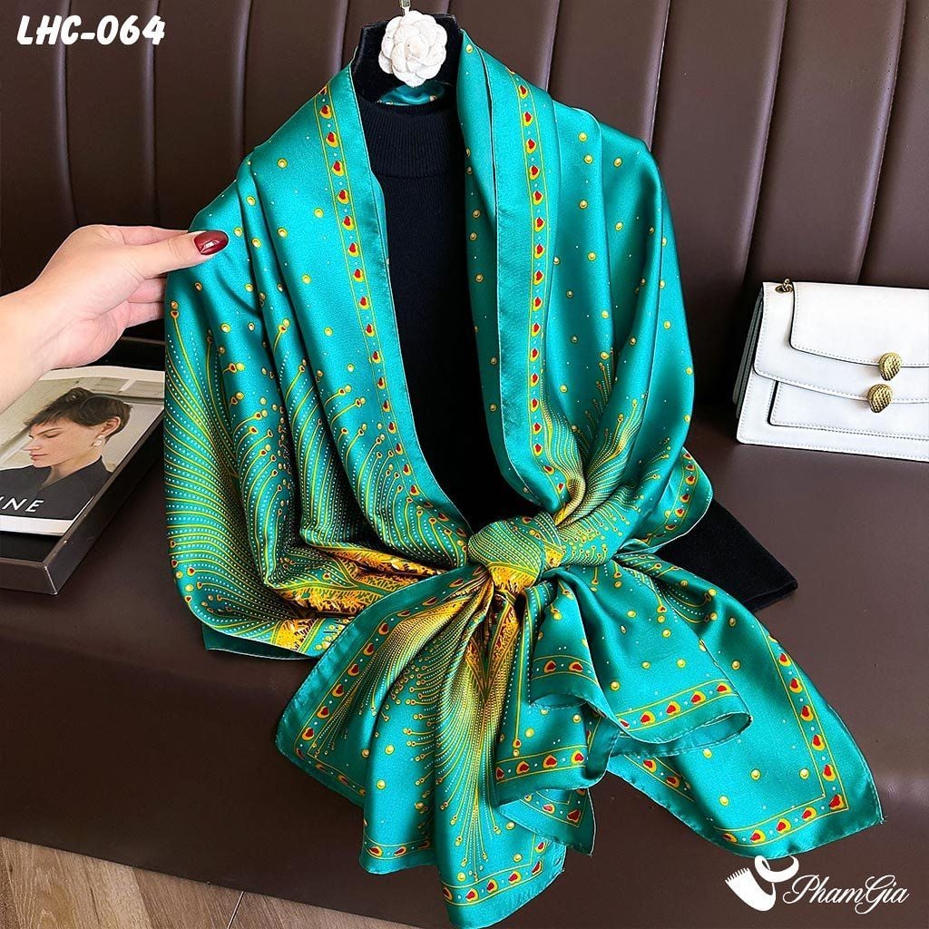 Khăn Choàng Lụa Hàng Châu Họa Tiết Đương Đại Màu Xanh Ngọc Sang Trọng (LHC064)
