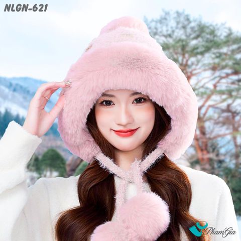 Nón Len Phối Lông Giữ Nhiệt Chuyên Dụng Phối Viền Lông 2 Lớp Cao Cấp Dệt Họa Tiết Cầu Vồng Màu Hồng (NLGN621)