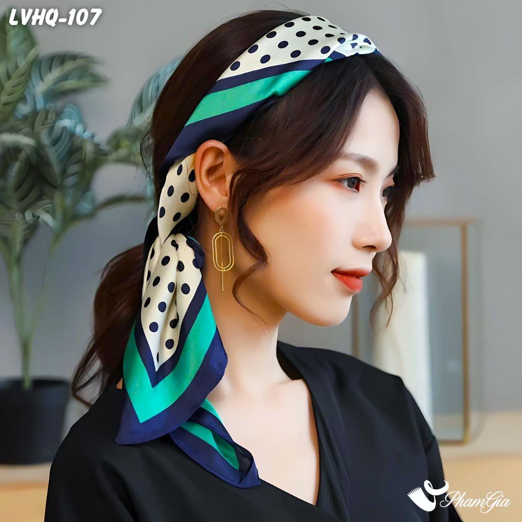 Khăn Lụa Vuông 70*70Cm Phong Cách Hàn Quốc Họa Tiết Chấm Bi Phối Viền (LVHQ107)