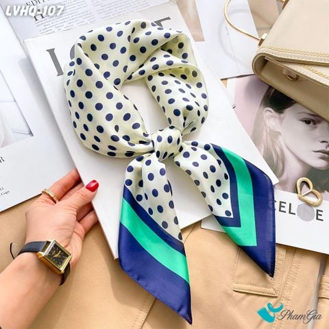 Khăn Lụa Vuông 70*70Cm Phong Cách Hàn Quốc Họa Tiết Chấm Bi Phối Viền (LVHQ107)