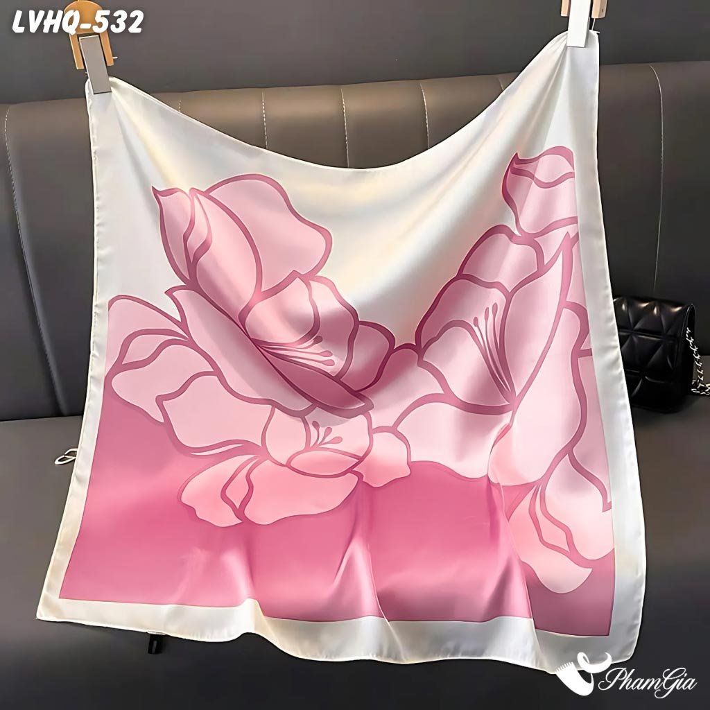 Toàn Cảnh Khăn Lụa Vuông 70*70cm Phong Cách Hàn Quốc Họa Tiết Hoa Hồng Màu Hồng Ruốc