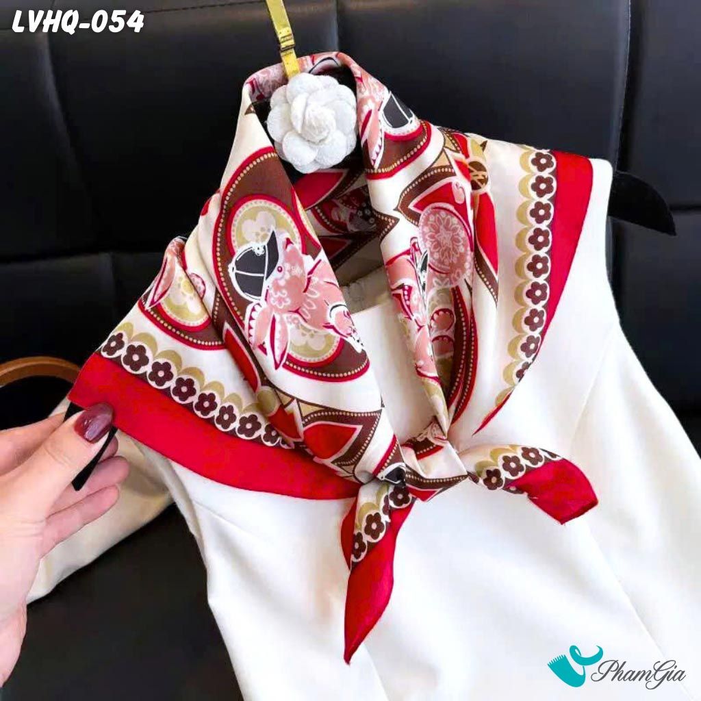 Khăn Lụa Vuông 70*70Cm Phong Cách Hàn Quốc Họa Tiết Mosaic Màu Đỏ Hiện Đại (LVHQ054)