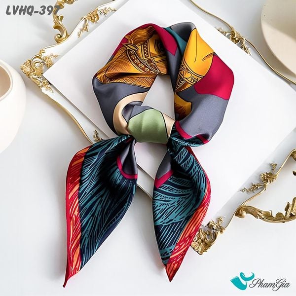 Khăn Lụa Vuông 70*70cm Phong Cách Hàn Quốc Họa Tiết Ngựa Retro Viền Đỏ (LVHQ397)