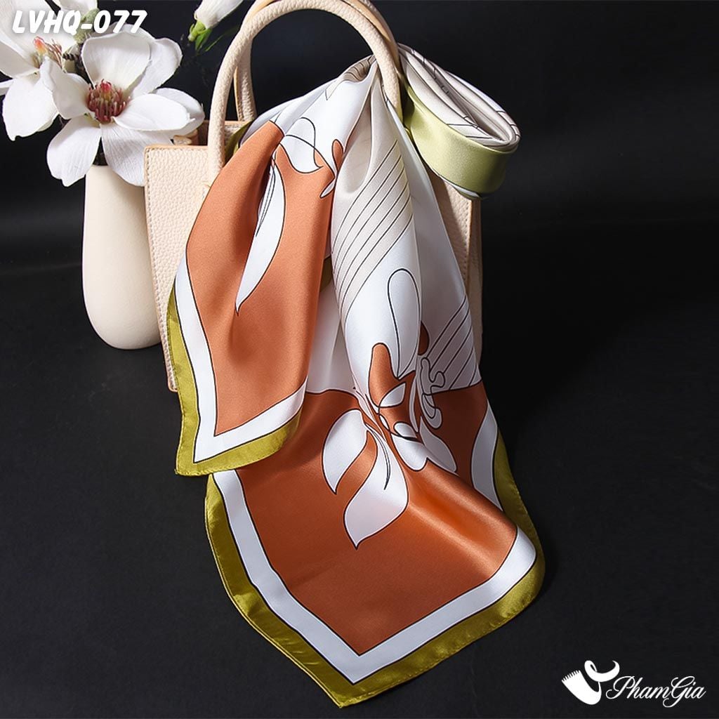 Khăn Lụa Vuông 70*70Cm Phong Cách Hàn Quốc Họa Tiết Tulip Kẻ Sọc Cách Điệu (LVHQ077)
