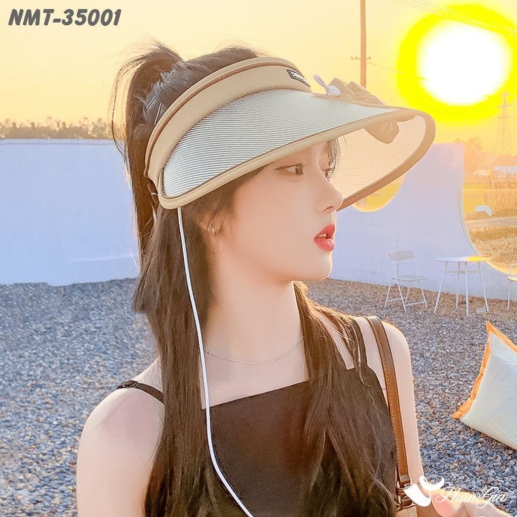 Nón Mui Trần Gắn Quạt Sạc Chống Nắng Hạ Nhiêt Tiện Lợi Màu Nâu Beige