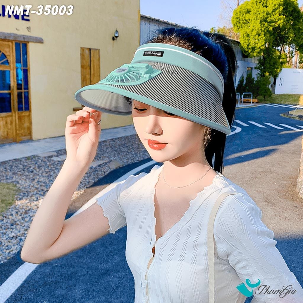 Model Đội Nón Mui Trần Gắn Quạt Sạc Chống Nắng Hạ Nhiêt Tiện Lợi Màu Xanh Ngọc