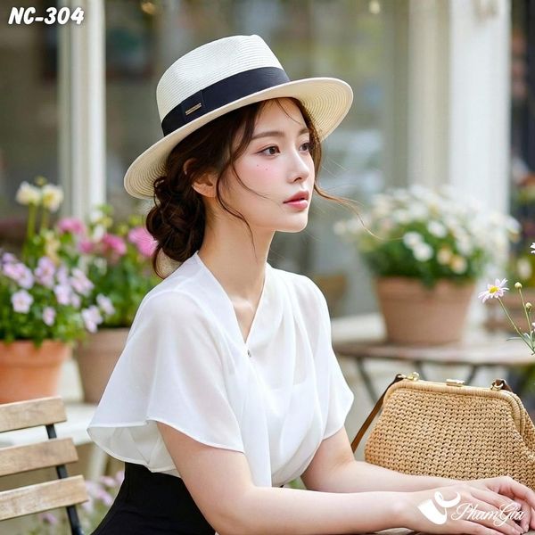 Nón Cói Fedora Phối Đai Vải Thời Thượng Màu Trắng (NC304)