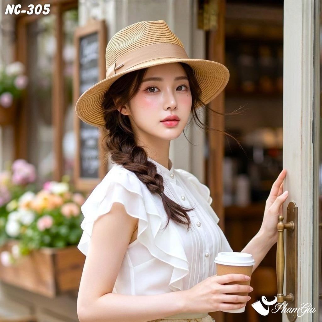 Nón Cói Fedora Phối Đai Vải Thời Thượng Màu Nâu Tây (NC305)