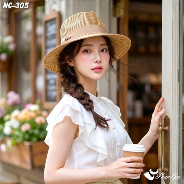 Nón Cói Fedora Phối Đai Vải Thời Thượng Màu Nâu Tây (NC305)
