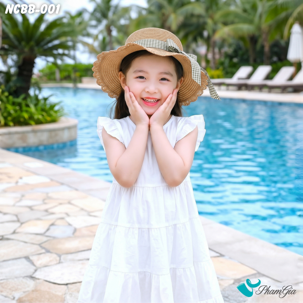 Nón Cói Baby Màu Nâu Phối Họa Tiết Nơ Caro Xinh Xắn (NCBB001)