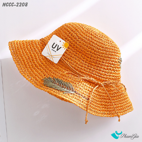 Nón Cói Vinatge Đan Họa Tiết Lá Form Mềm Màu Cam Gạch (NCCC2208)