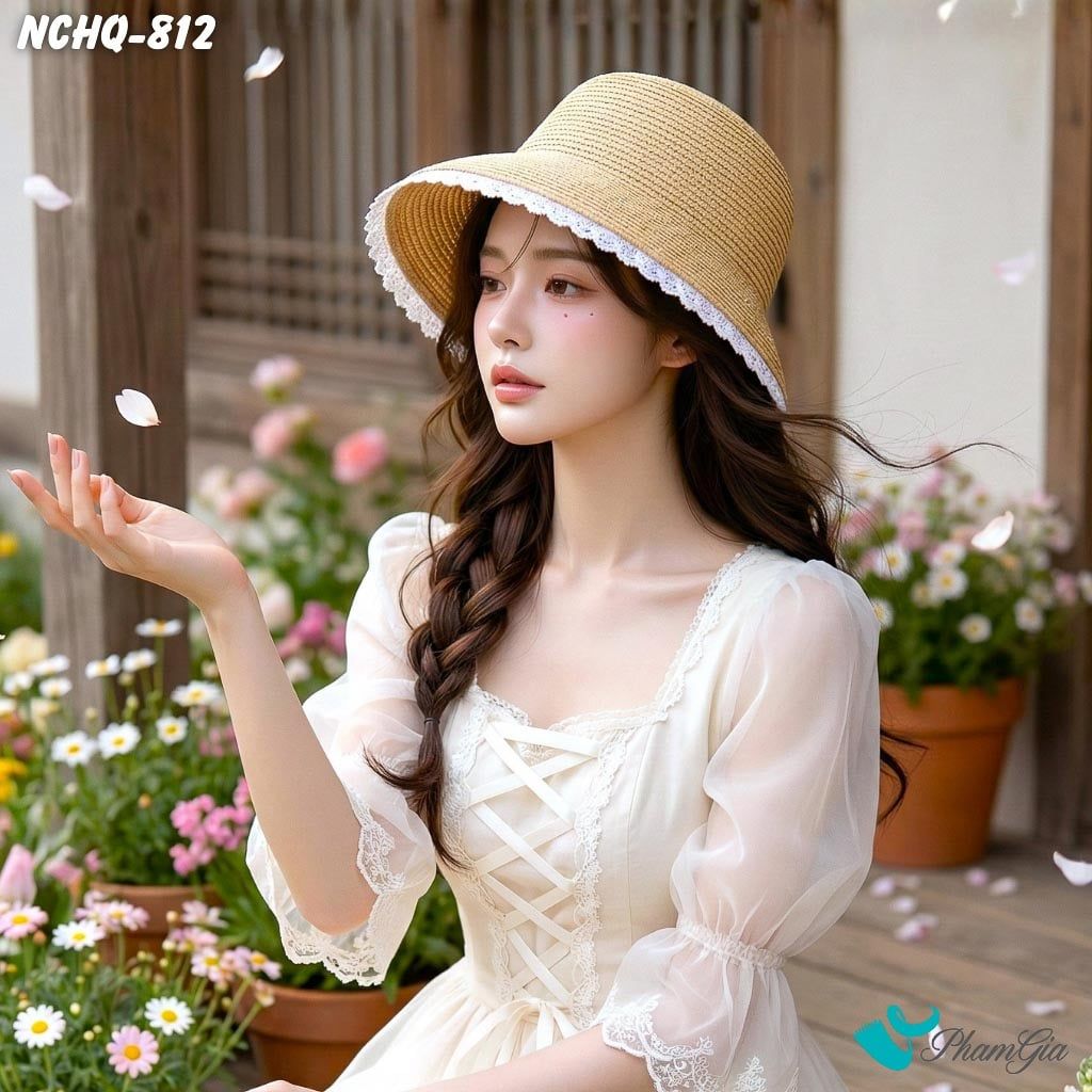 Nón Cói Cloche Phối Đăng Ten Cao Cấp Màu Bạc Xỉu (NCHQ812)