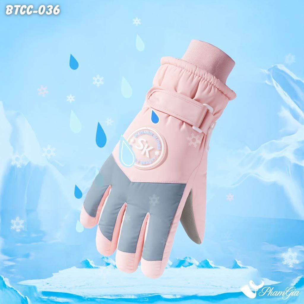Găng Tay Phao Lót Lông 2 Lớp Siêu Dày Giữ Ấm Mùa Đông, Chống Thấm Nước Cao Cấp Màu Hồng (BTCC036)