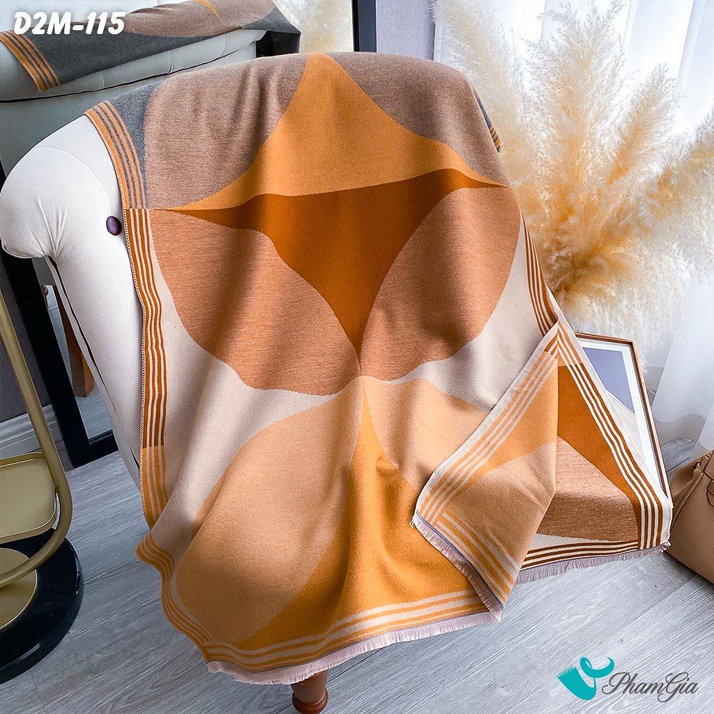 Khăn Choàng Dạ Cashmere 2 Mặt Cao Cấp Họa Tiết Retro Phối Màu Nâu - Xanh Ngọc (D2M115)