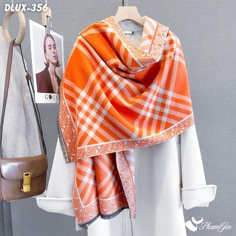 Khăn Choàng Dạ Cashmere Cao Cấp Họa Tiết Retro Kẻ Sọc Phối Màu Cam Hiện Đại (DLUX356)