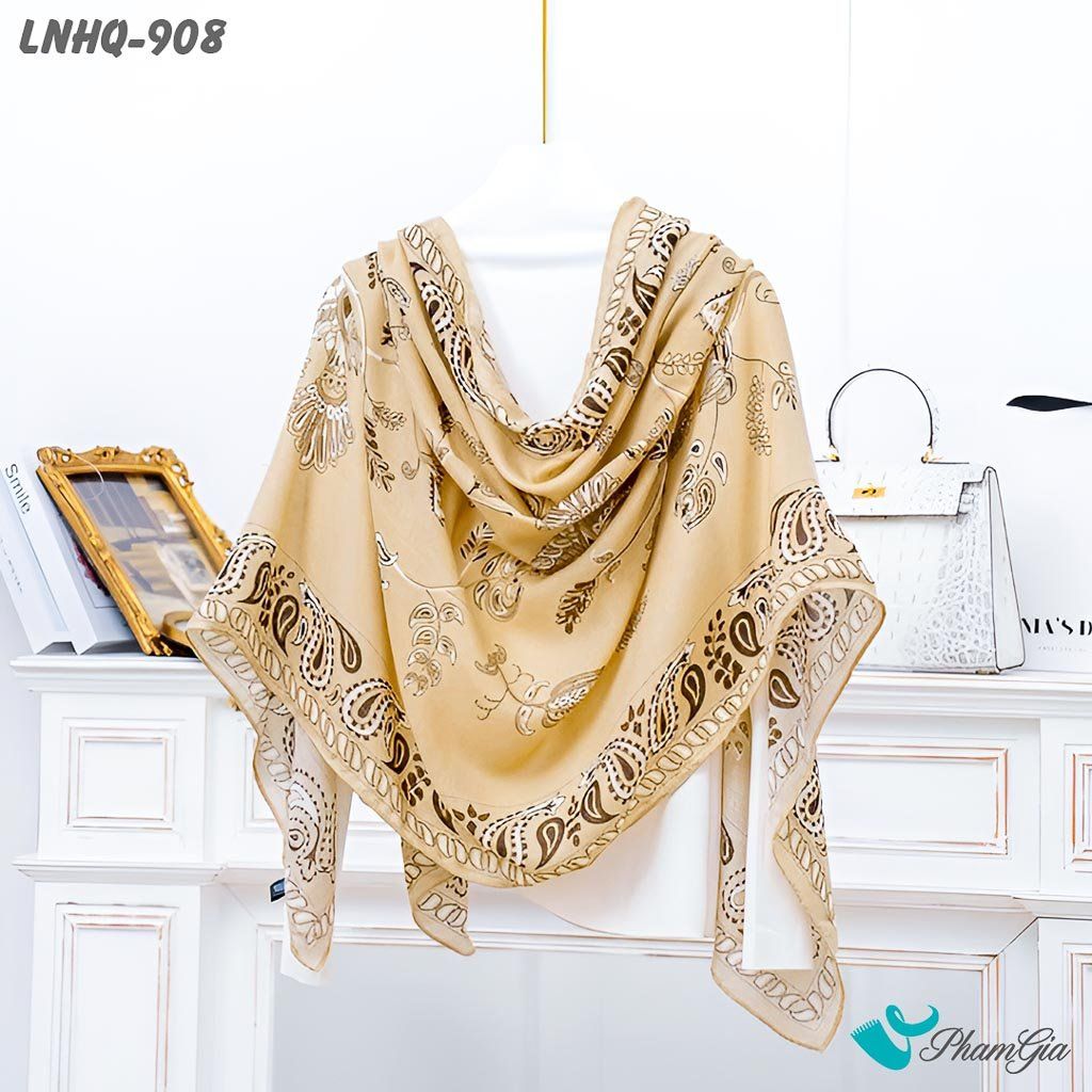 Góc Thẳng Khăn Choàng Linen Phong Cách Hàn Quốc Hoạ Tiết Paisley Màu Beige Thanh Lịch