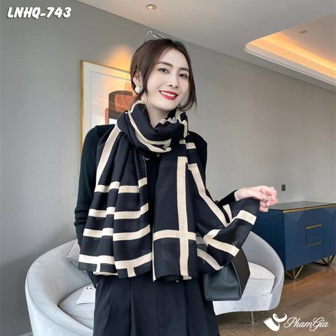 Khăn Choàng Linen Phong Cách Hàn Quốc Họa Tiết ReTro Màu Đen Beige Hiện Đại