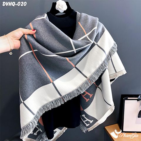 Góc Nghiêng Khăn Choàng Dạ Cashmere Vuông Phong Cách Hàn Quốc Cao Cấp Họa Tiết Caro Phối Màu Ghi - Hồng Dâu