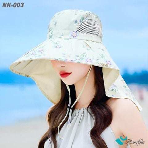 Người Mẫu Đội Nón Chống Nắng Rộng Vành Đa Năng Phối Họa Tiết Hoa Thanh Lịch Cao Cấp Màu Trắng Kem