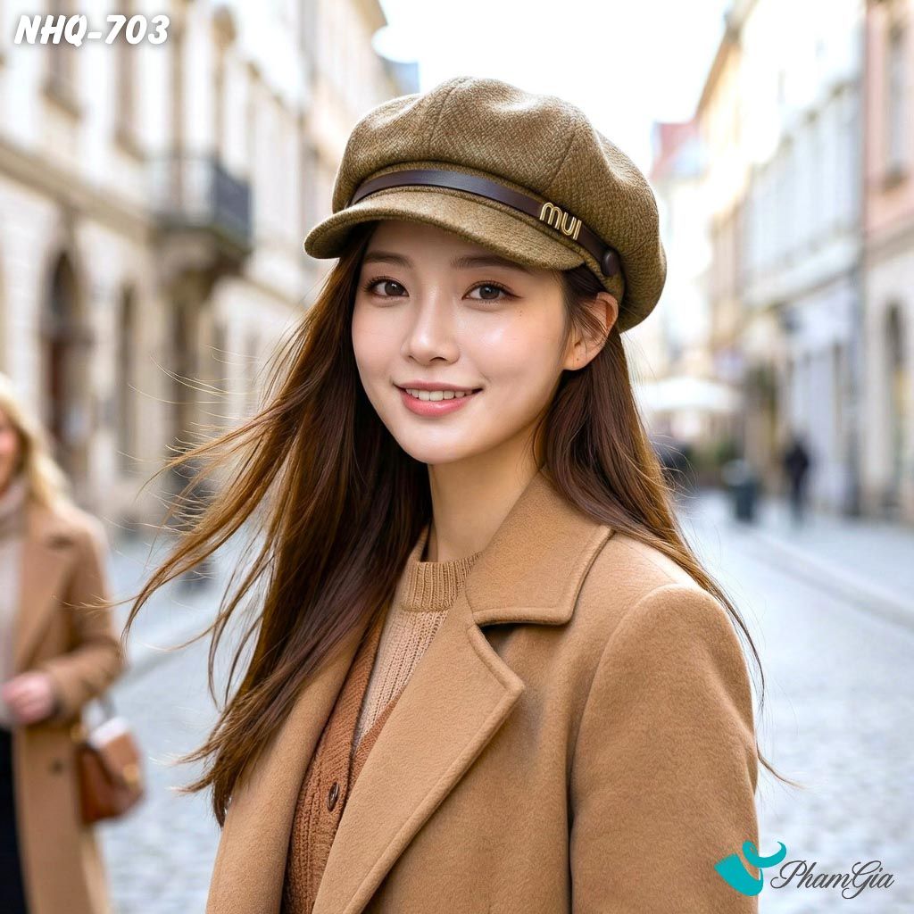 Nón Hải Quân Đính Tag Chữ Phối Đai Thời Trang Cao Cấp Màu Nâu Tây (NHQ703)