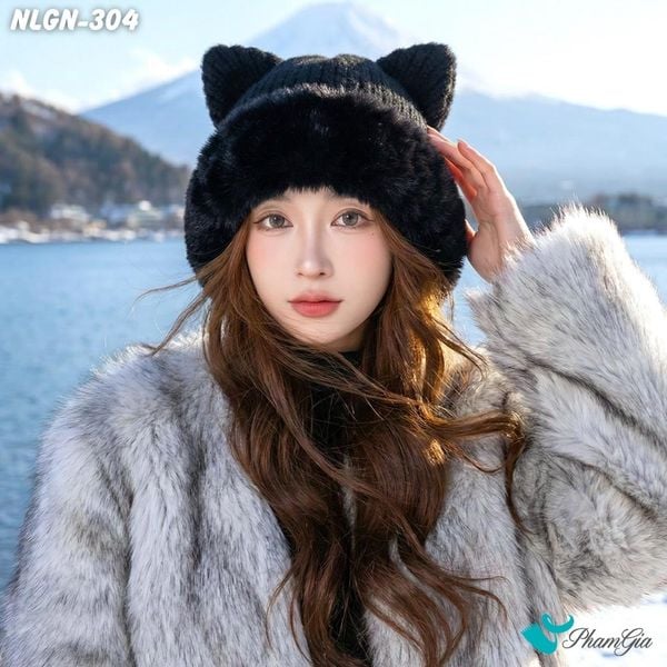Nón Lông Giữ Nhiệt 2 Lớp Cao Cấp Phong Cách Tai Mèo Màu Đen (NLGN304)