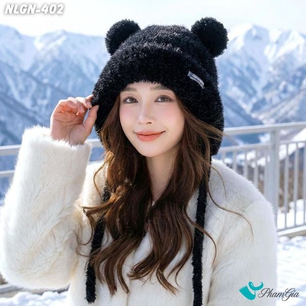 Nón Lông Giữ Nhiệt 2 Lớp Cao Cấp Phong Cách Tai Gấu Màu Đen (NLGN402)