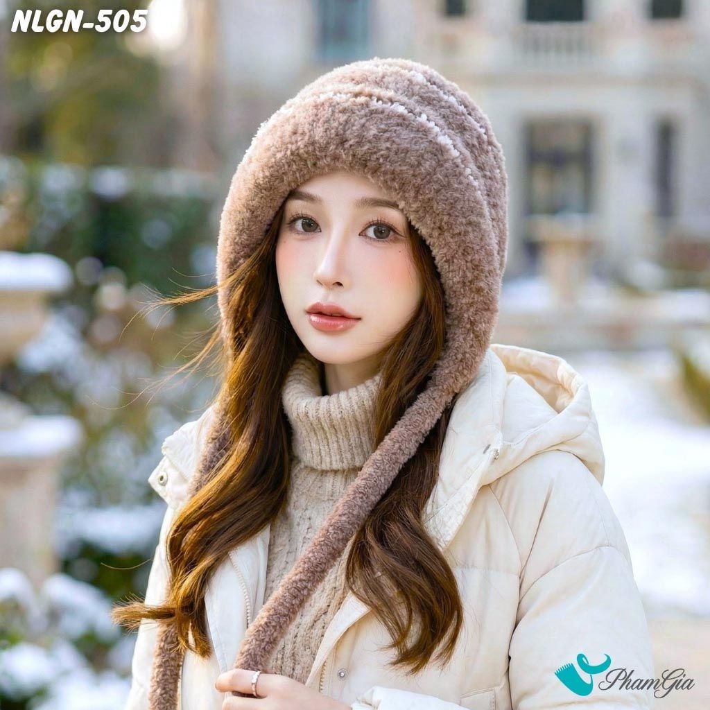 Nón Len Phối Lông Xù Giữ Nhiệt Chuyên Dụng 2 Lớp Phối Viền Cao Cấp Màu Nâu Đồng (NLGN505)
