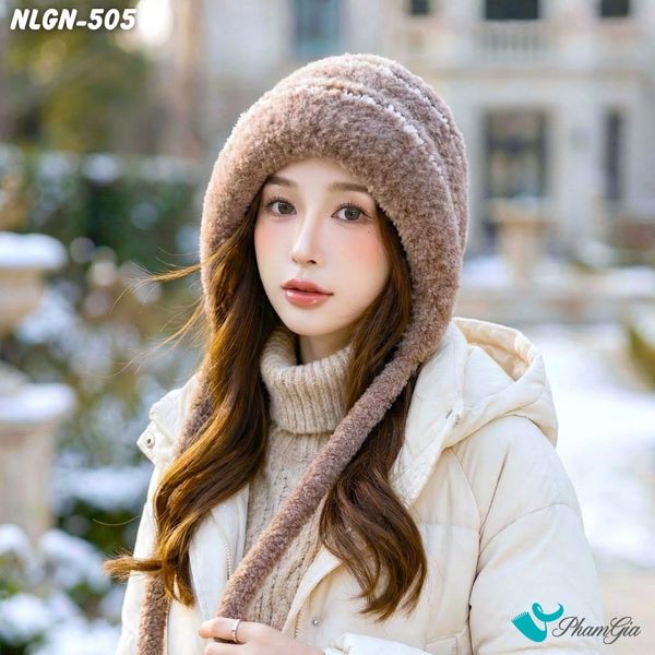 Nón Len Phối Lông Xù Giữ Nhiệt Chuyên Dụng 2 Lớp Phối Viền Cao Cấp Màu Nâu Đồng (NLGN505)