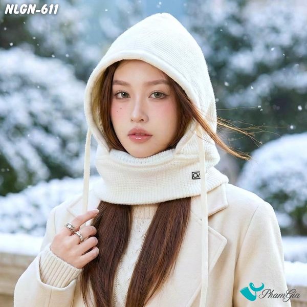 Nón Len Lót Lông Giữ Nhiệt Chuyên Dụng Tích Hợp Khẩu Trang Giữ Ấm Màu Trắng (NLGN611)