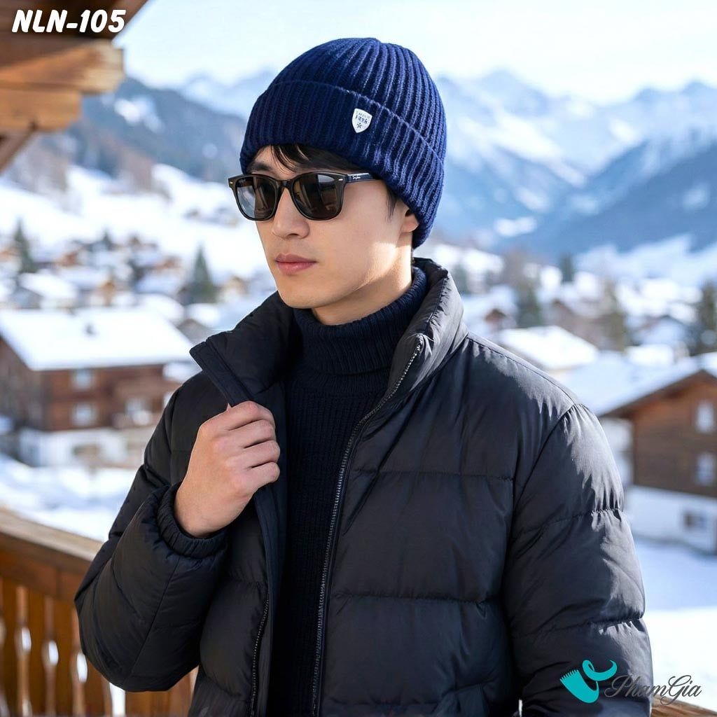 Nón Len Gân Beanie Giữ Ấm Thời Trang Nam Hiện Đại Màu Xanh Navy (NLN105)