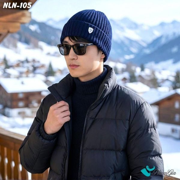 Nón Len Gân Beanie Giữ Ấm Thời Trang Nam Hiện Đại Màu Xanh Navy (NLN105)
