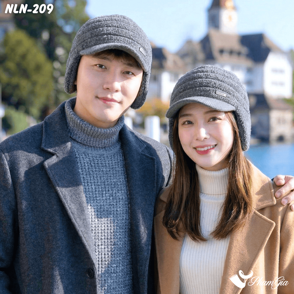 Nón Len Phối Tai Chụp Giữ Ấm Thời Trang Nam Lịch Lãm Màu Xám (NLN209)