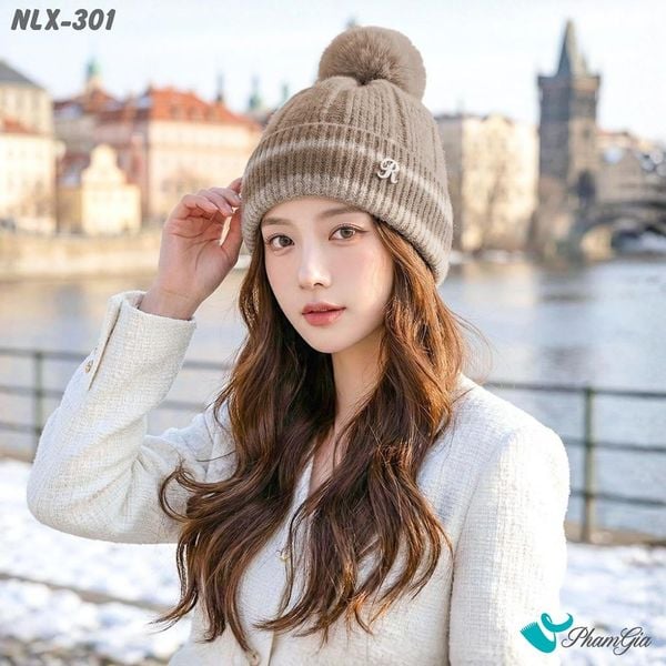 Nón Len Trái Châu Phối Viền 2 Lớp Giữ Ấm Cao Cấp Màu Nâu Tây (NLX301)