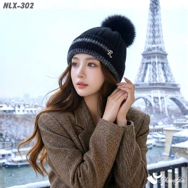 Nón Len Trái Châu Phối Viền 2 Lớp Giữ Ấm Cao Cấp Màu Đen (NLX302)