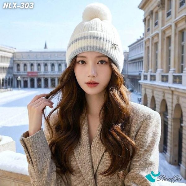 Nón Len Trái Châu Phối Viền 2 Lớp Giữ Ấm Cao Cấp Màu Trắng (NLX303)