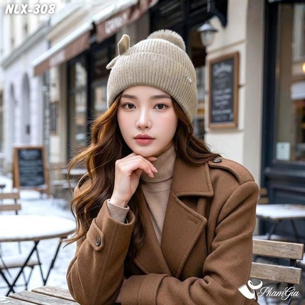 Nón Len Cánh Bướm 2 Lớp Giữ Ấm Cao Cấp Màu Nâu Rêu (NLX308)