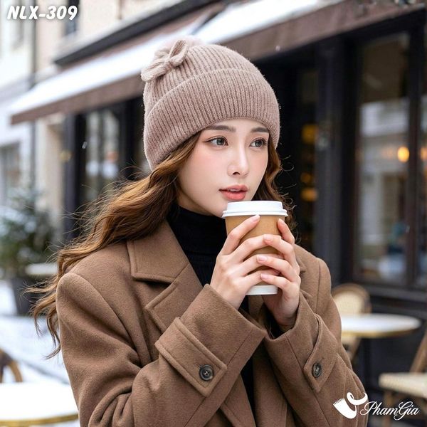 Nón Len Cánh Bướm 2 Lớp Giữ Ấm Cao Cấp Màu Hồng Ruốc (NLX309)